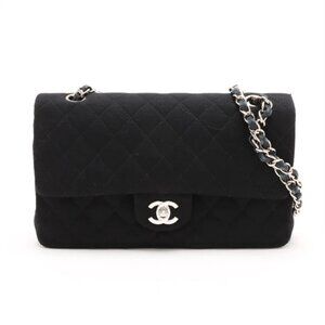 Chanel CC Logo Matelasse 25 Cotton Double Flap Double Chain Bag Black